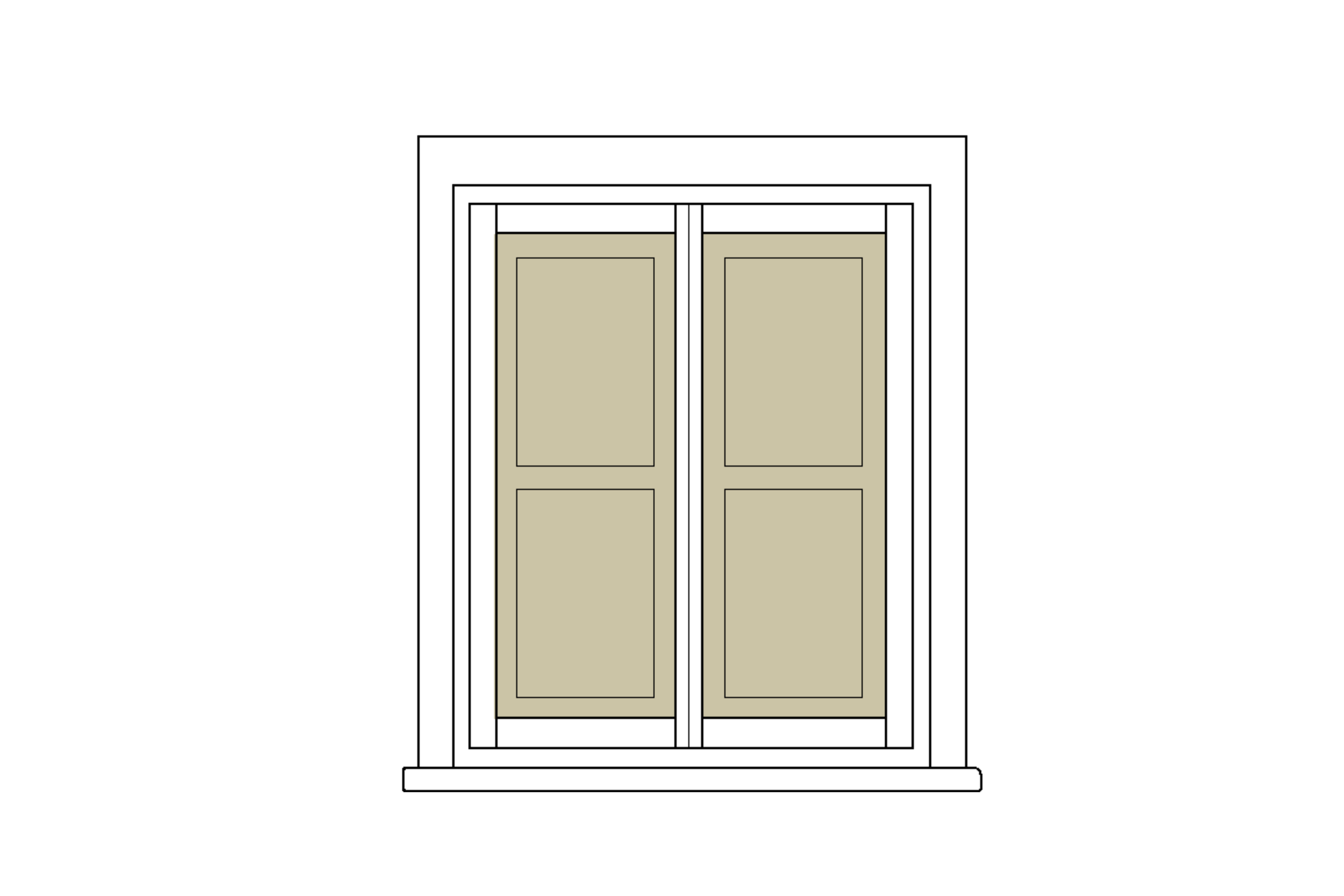 A pair of closed beige double doors with rectangular panels on a black background.