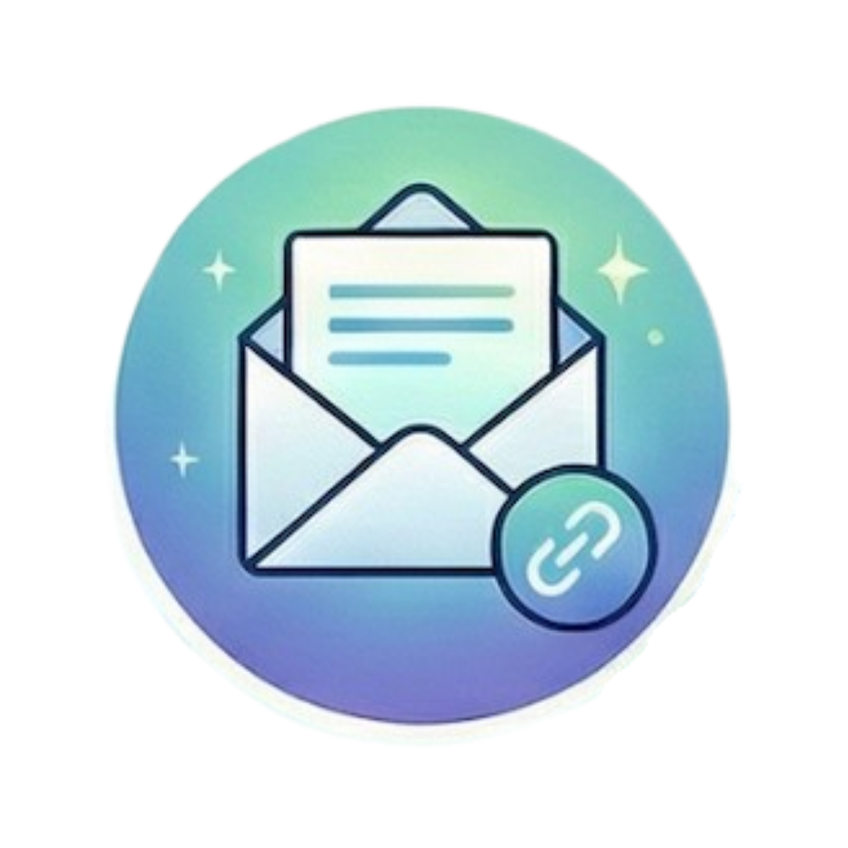 Icon of an open envelope with a letter inside and a chain link symbol, indicating email or message sharing.