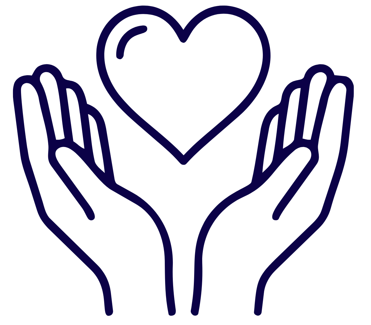 Outline of two hands holding a heart.