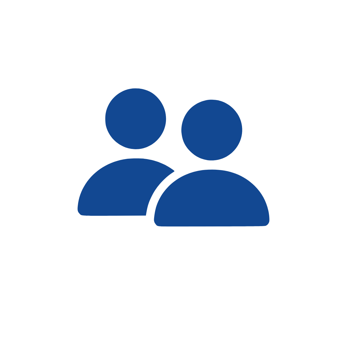 Icon of two overlapping blue human figures representing a group or community.