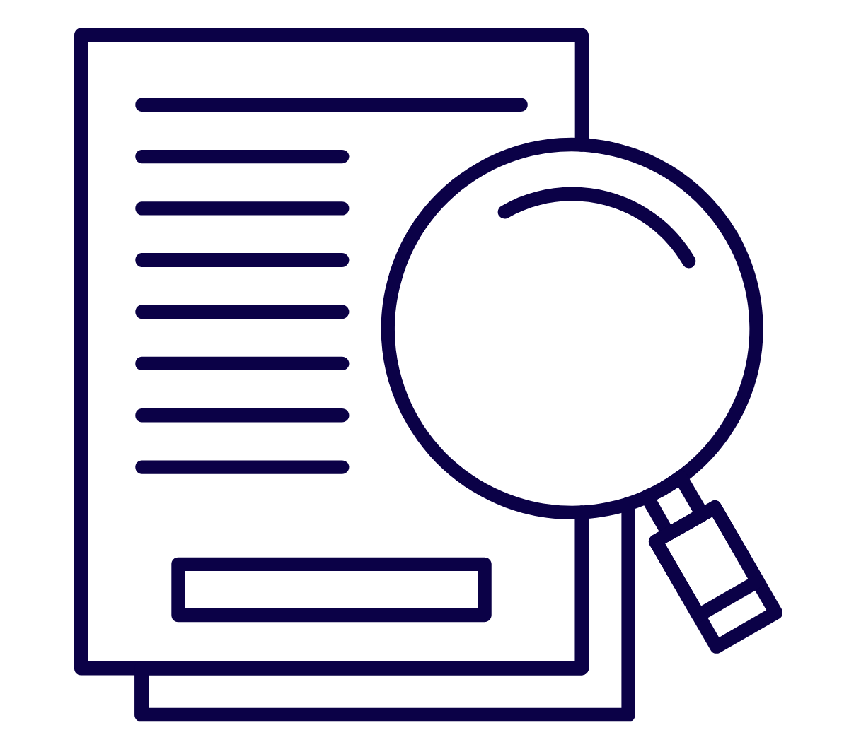 Outline of a document with lines of text and a magnifying glass highlighting the document.
