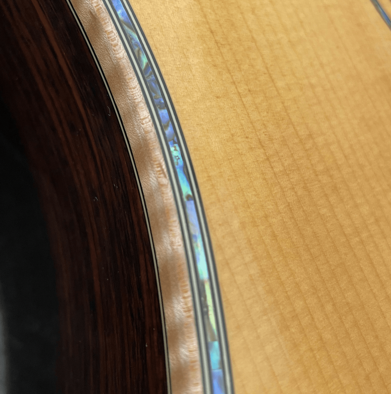 KY DYM500 close up of the k yairi guitar rosace and soundhole