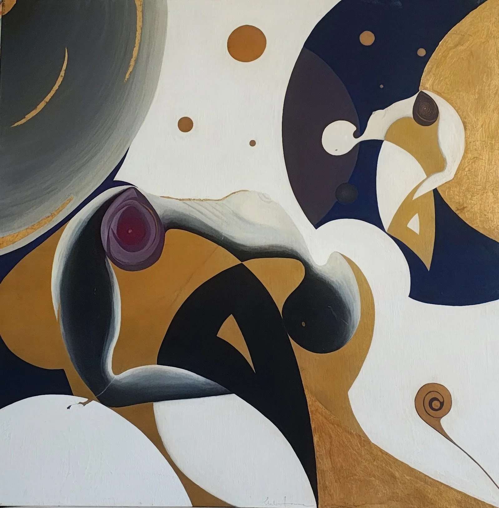 “GYNÉ” ACRYLIC WORK GOLD LEAF 100X100CM