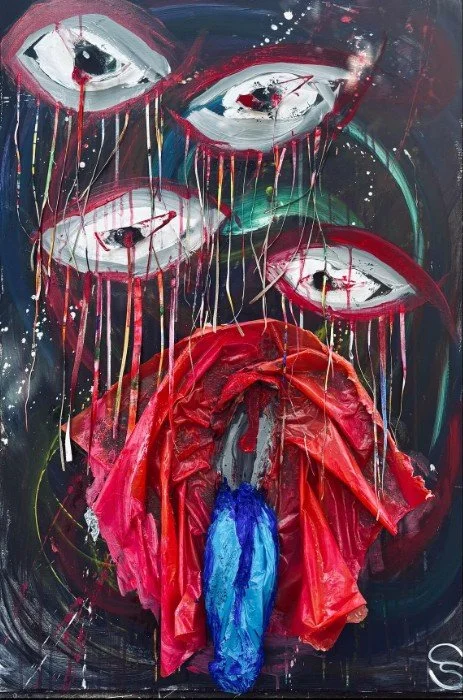 "What do you feel it with?" mixed media on canvas 70x100cm