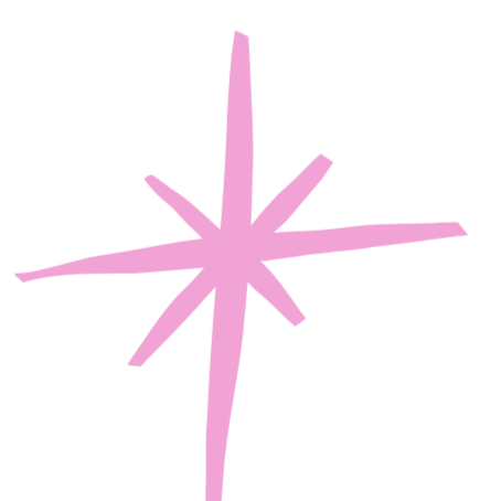 Pink starburst graphic on a black background.