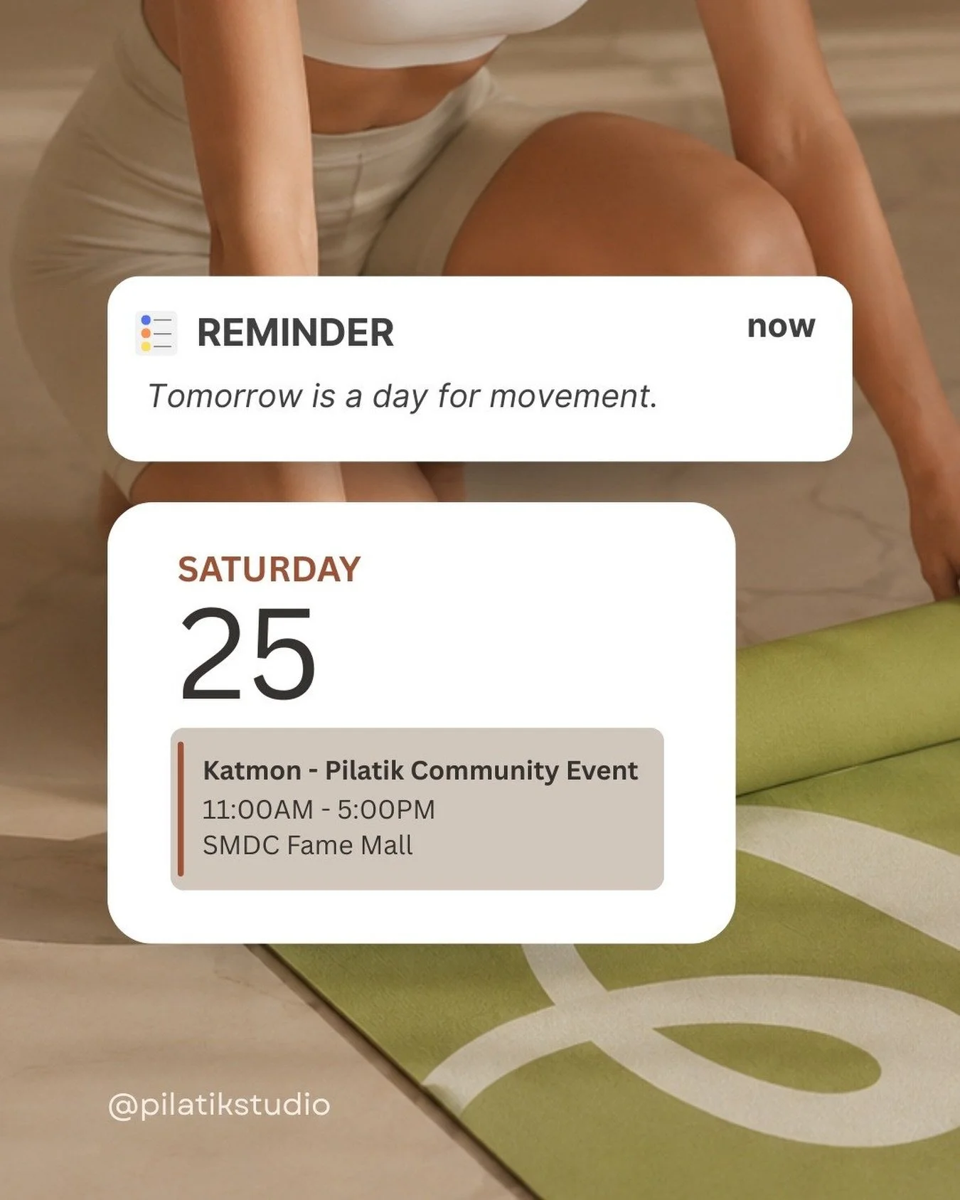 A little reminder. 📅🤍

Katmon is almost here, and we can&rsquo;t wait to welcome our very first community for a morning of intentional movement.

To everyone joining us, see you tomorrow. 👋