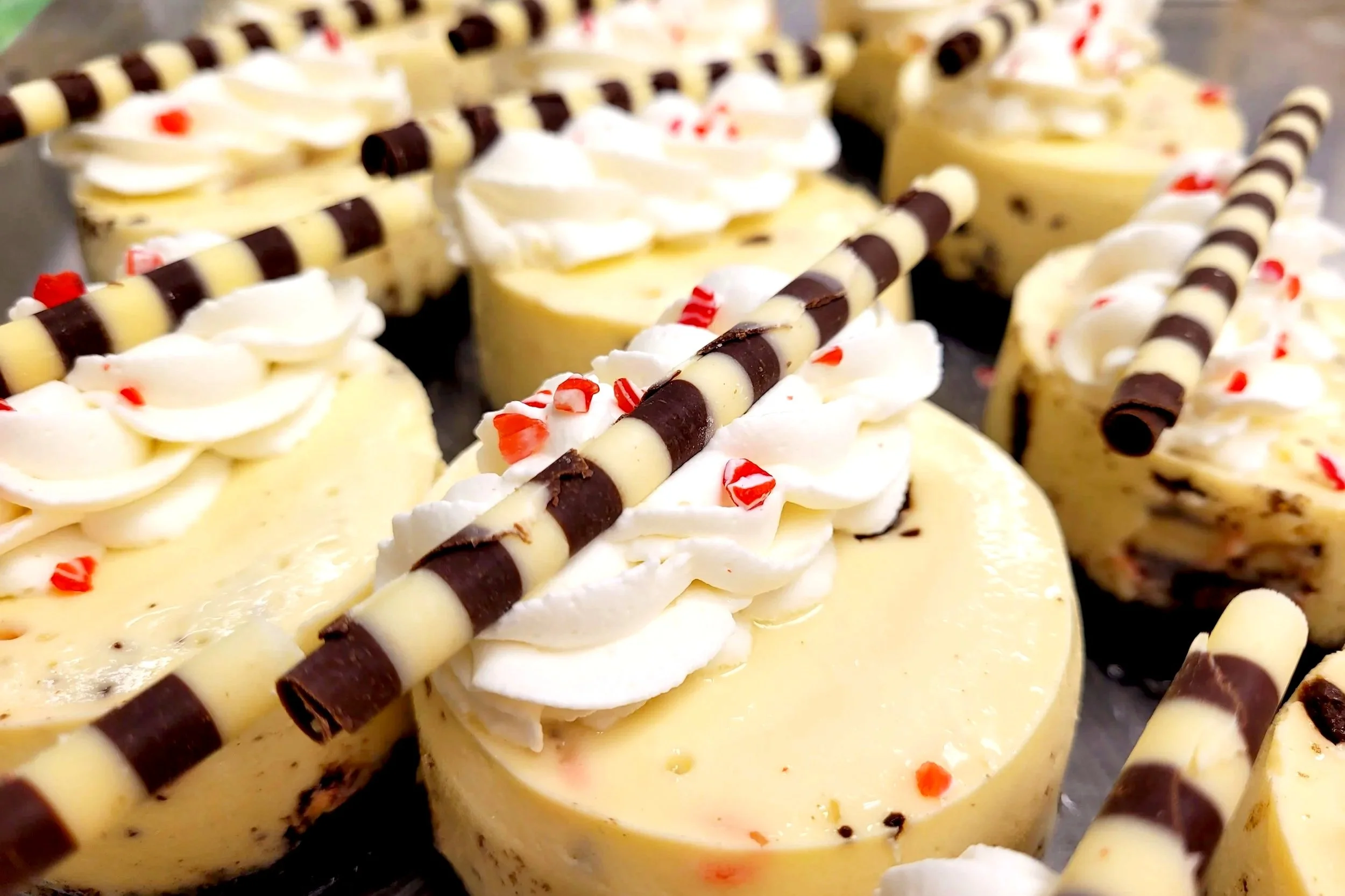 Individual Peppermint Bark Cheesecakes