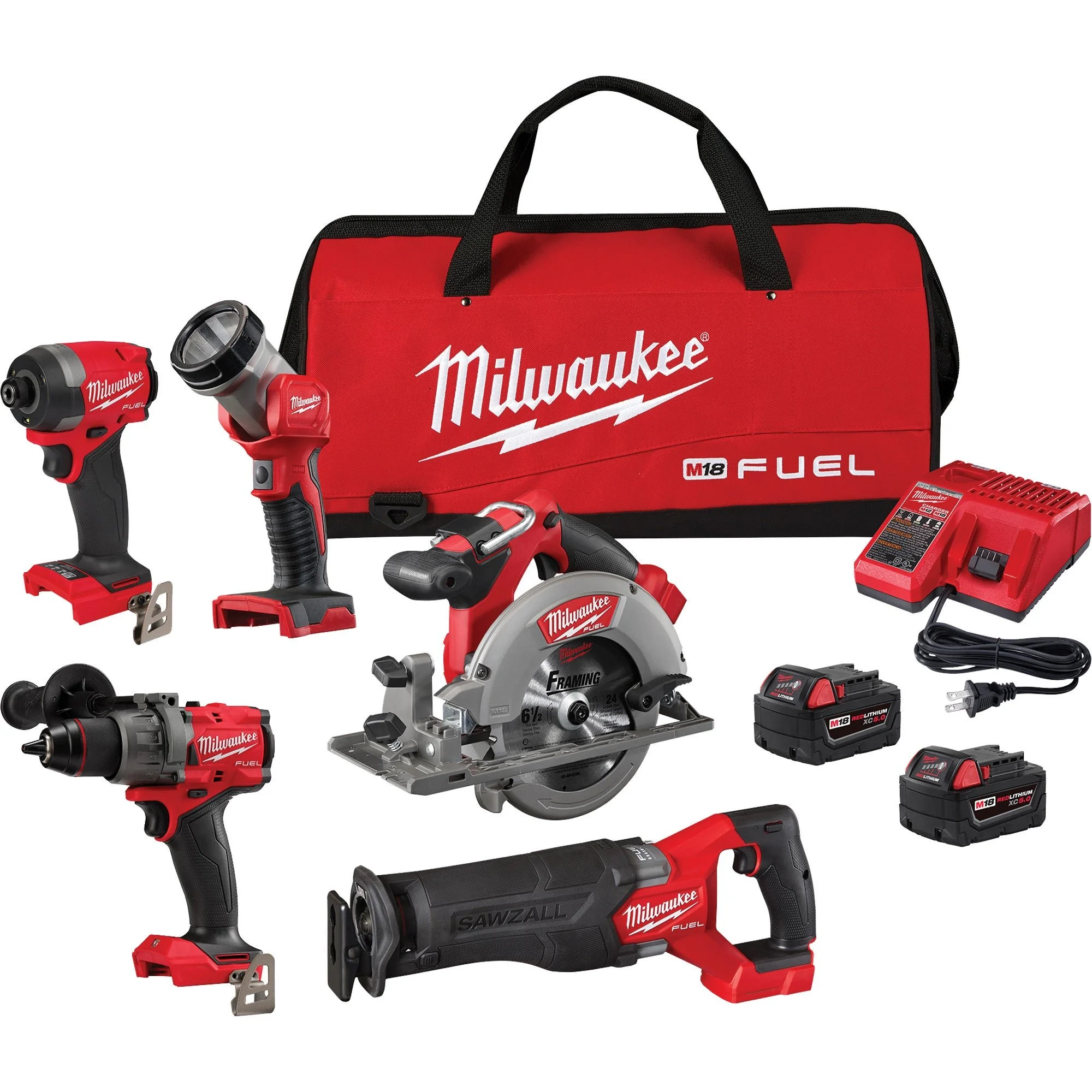 Milwaukee Tool M18 FUEL 18V Lithium-Ion Brushless Cordless Combo Kit (5-Tool) w/ (2) 5.0 Ah Batteries