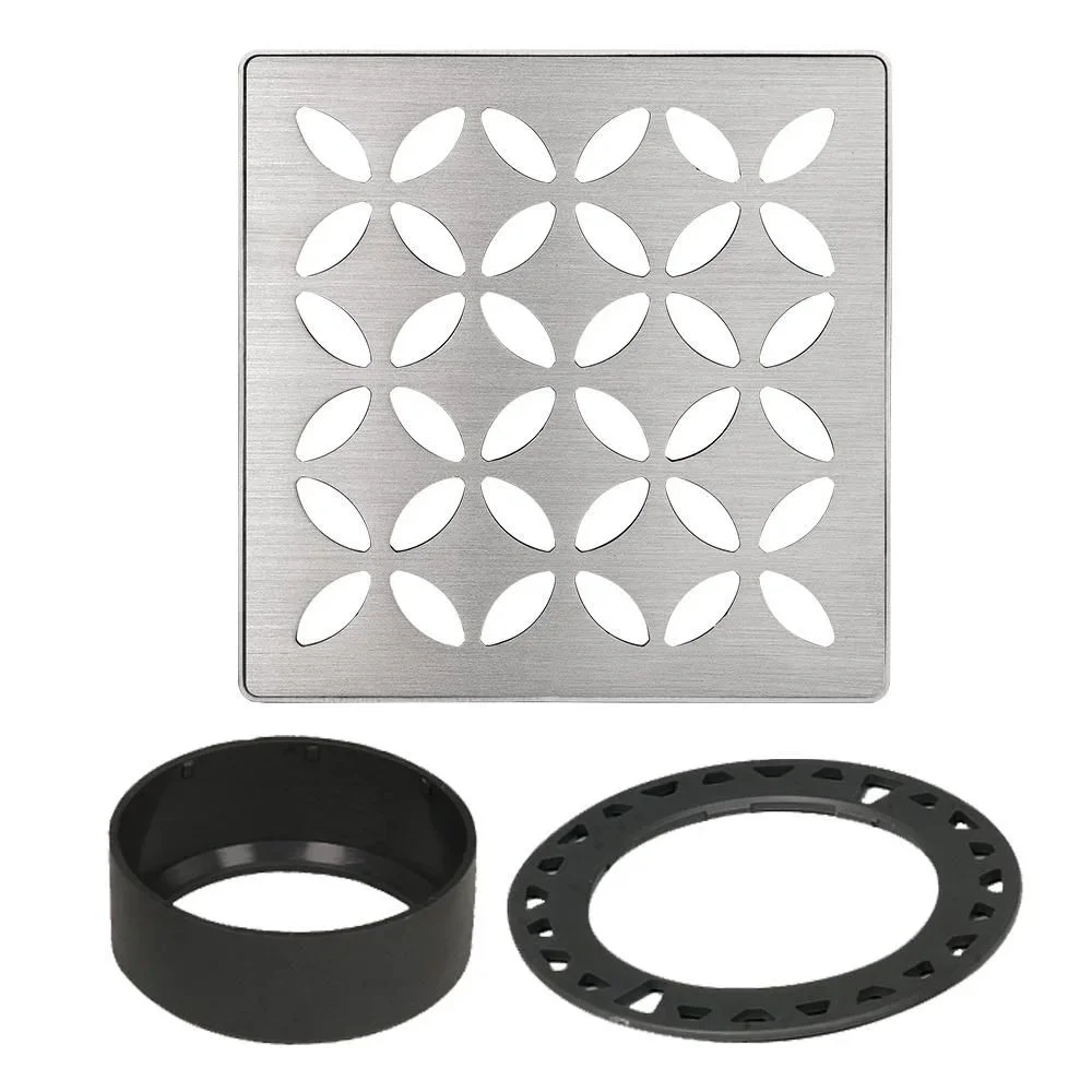 Schluter - KERDI-DRAIN Square Grate Kit Floral - Brushed Stainless Steel (V2) 4"