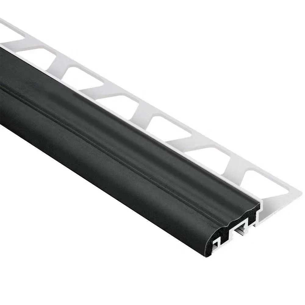 Schluter - TREP-S Stair-Nosing Profile with Black Insert - Aluminum and PVC Plastic 1-1/32" x 8' 2-1/2" x 3/8" (10 mm)