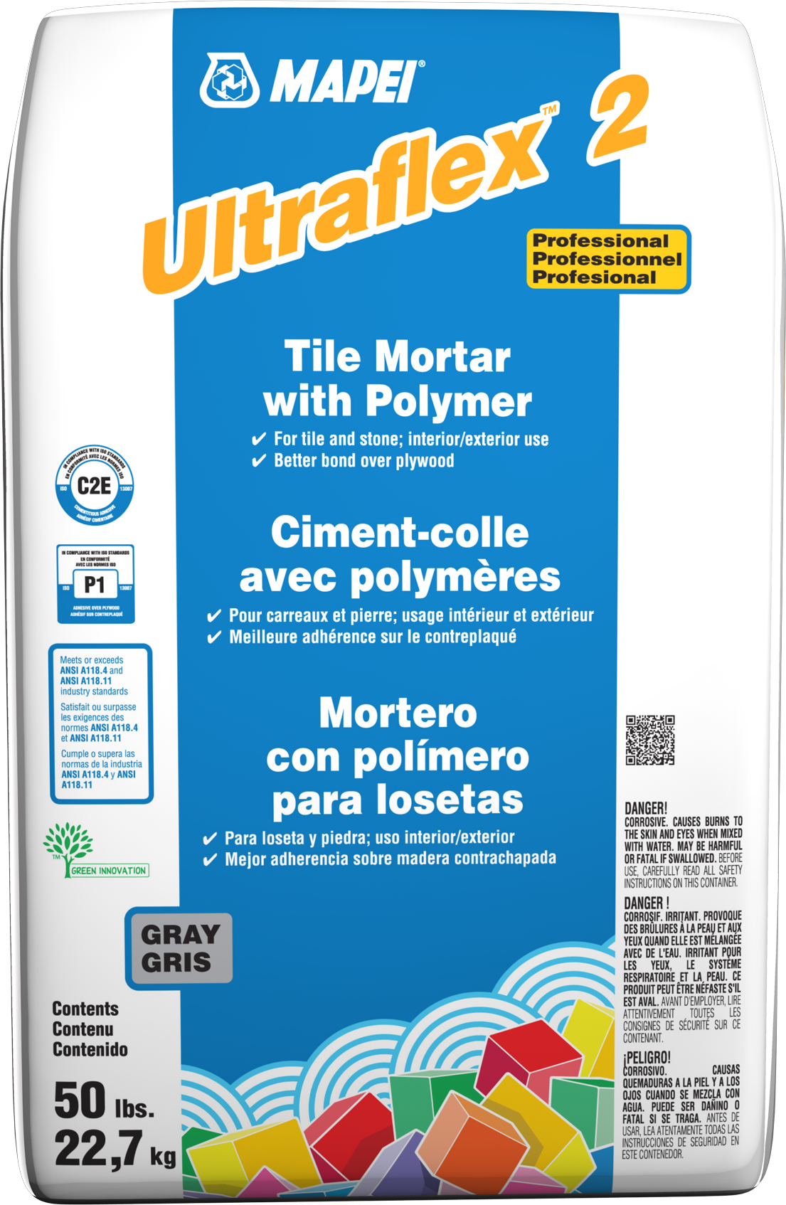 Mapei Ultraflex 2 Professional Tile Mortar with Polymer, Gray - 50 lb