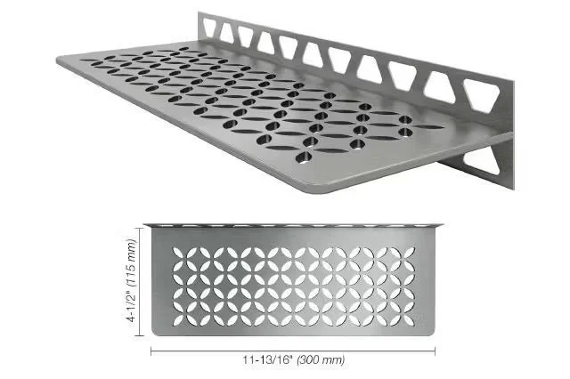 Schluter - Shelf-W Rectangular Wall Shelf Floral Design - Brushed Stainless Steel (V2)