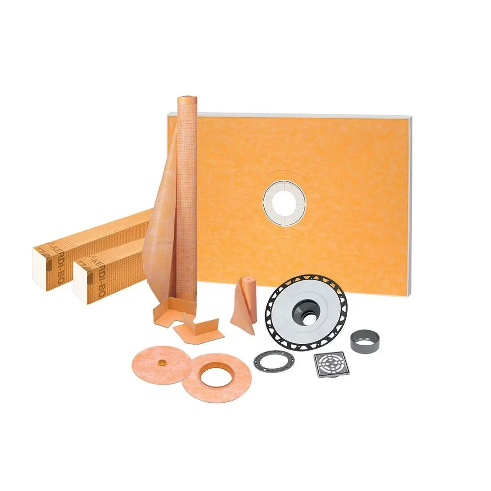 Schluter - KERDI-SHOWER-KIT Shower Kit with Center Outlet Position KERDI-SHOWER-KIT with 2" ABS Flange and Stainless Steel Grate 38" x 60"