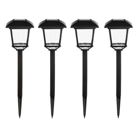 Hampton Bay Terrace Park Black Solar Integrated LED Weather Resistant Path Light 10 Lumens (4-Pack)