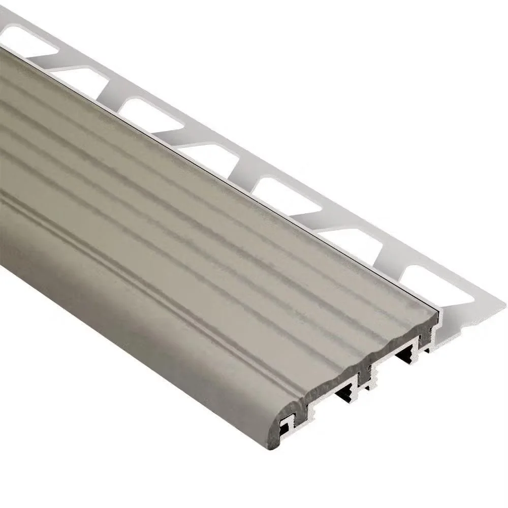 Schluter - TREP-B Stair-Nosing Profile - Aluminum with Grey Tread 2-1/8" x 3/8" (10 mm) x 8' 2-1/2"