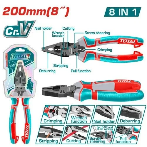 Total tools [THTMF186] 8" 8-in-1 Multi-function Combination plier