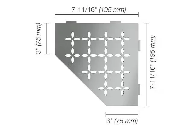 Schluter - SHELF-E Pentagonal Corner Shelf Floral Design - Brushed Stainless Steel (V2)