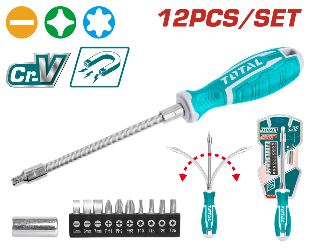Total tools [THT250FL1206] 12 Pcs Flexible shaft screwdriver set