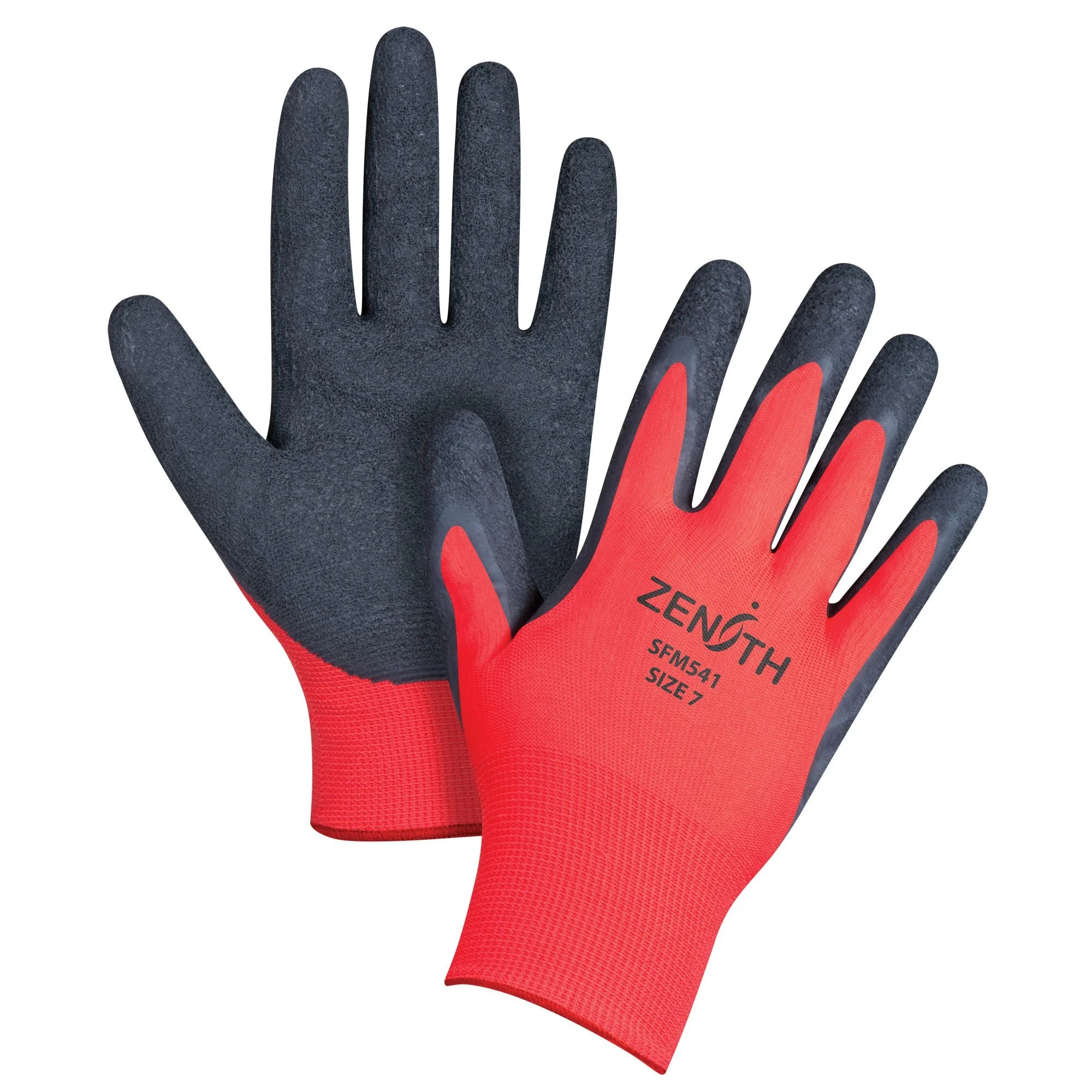 Black & Red Crinkle Grip Coated Gloves, Rubber Latex Coating, 13 Gauge, Polyester Shell
