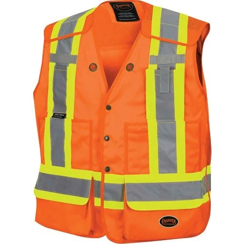 Pioneer Drop-Shoulder Tear-Away Surveyor's Vest, High Visibility Orange, Small, Poly-Cotton