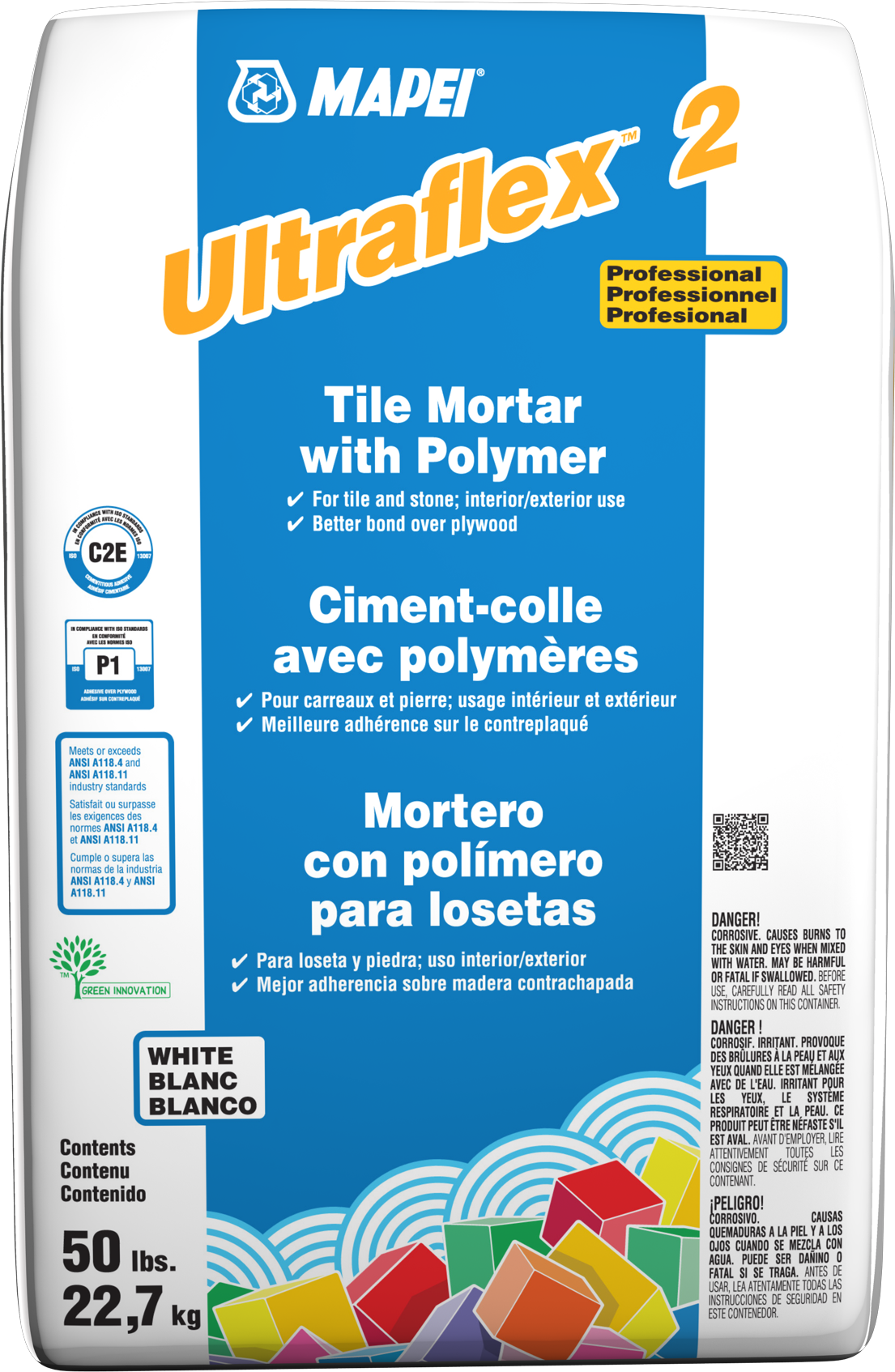 Mapei Ultraflex 2 Professional Tile Mortar with Polymer, White - 50 lb