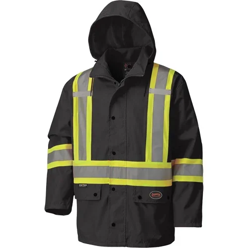 450D Waterproof Safety Jacket with Detachable Hood, Polyester, Black, 2X-Large Model: SHD317