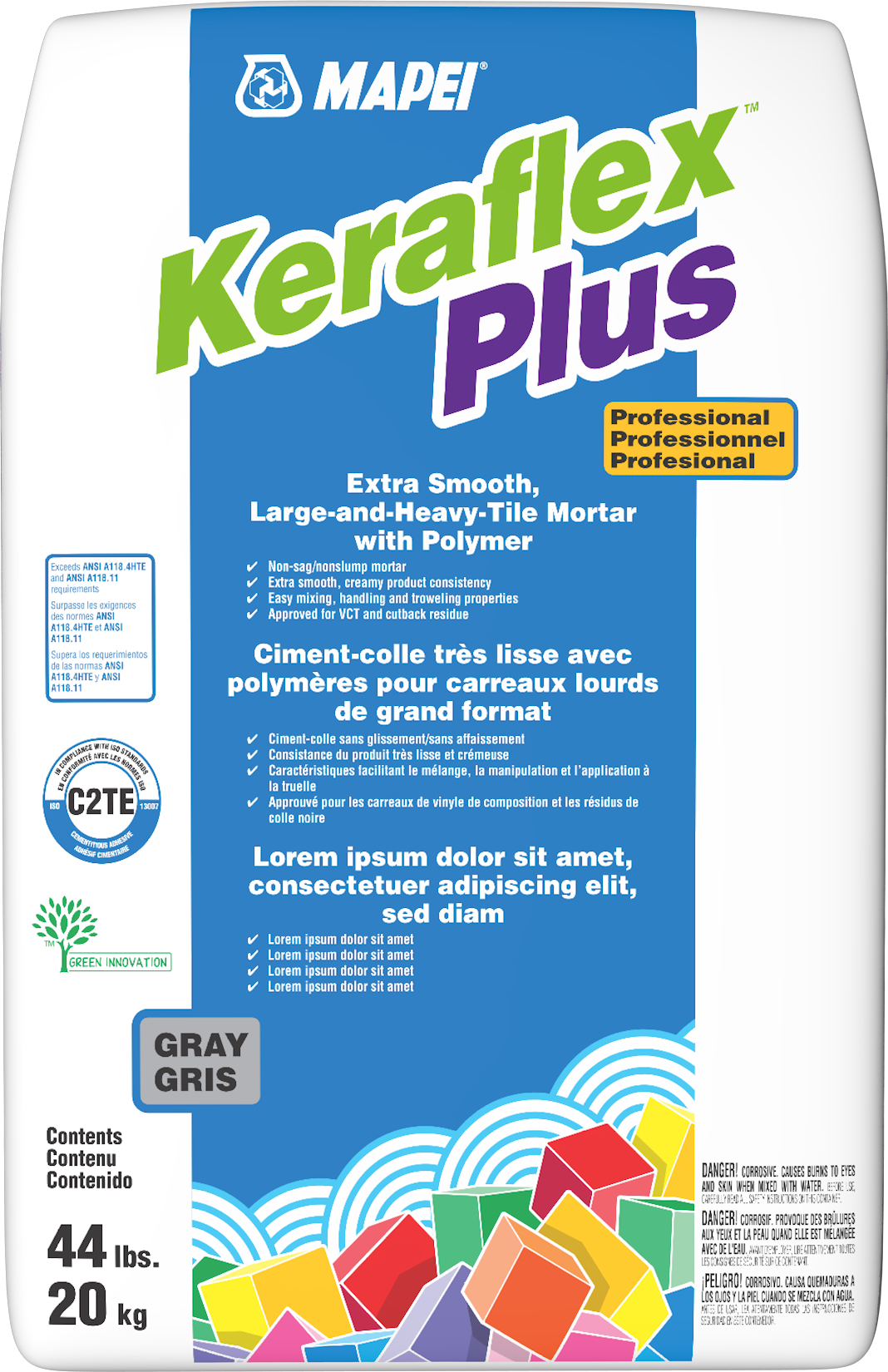 Mapei - Keraflex Plus Extra Smooth Large & Heavy-Tile Mortar, Gray - 44 lb