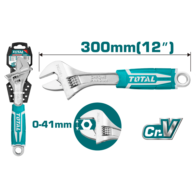 Total tools [THT101126] 12" Adjustable wrench with rubber handle