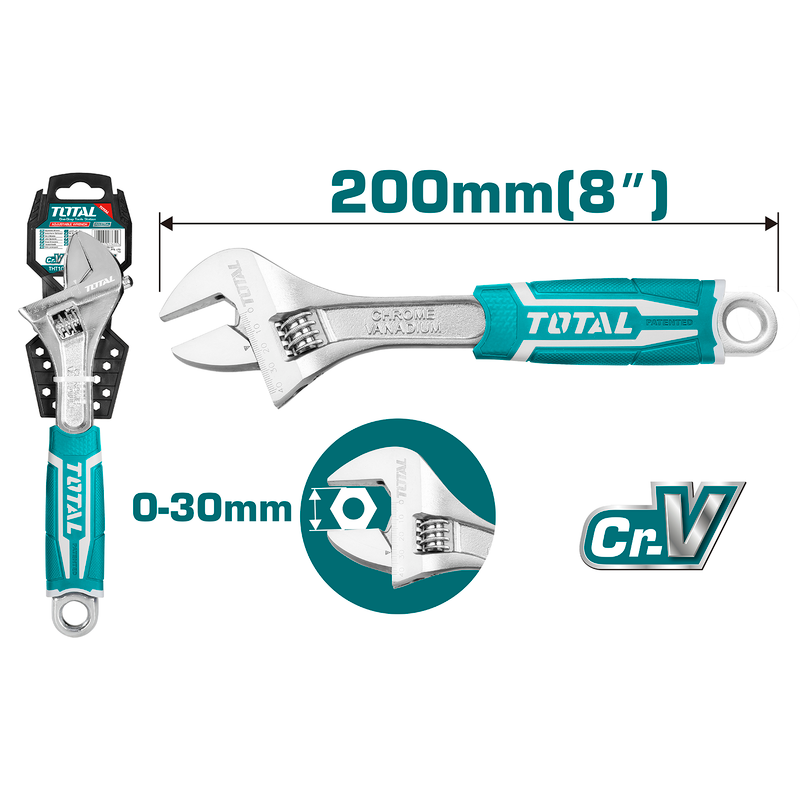 Total tools [THT101086] 8" Adjustable wrench with rubber handle