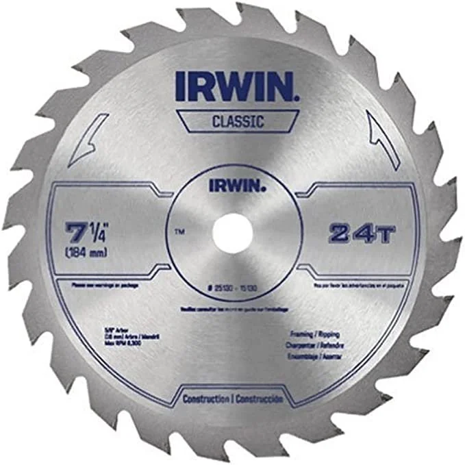 IRWIN Tools Classic Series Steel Corded Circular Saw Blade, 7 1/4-inch, 24T (25130)