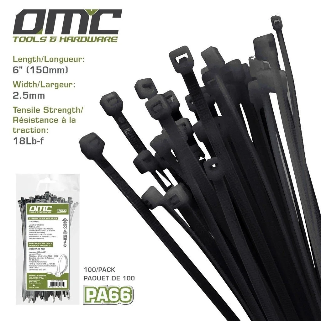 Total tools [OCTB15025] 6" Nylon Cable Ties Black (100-Pack)