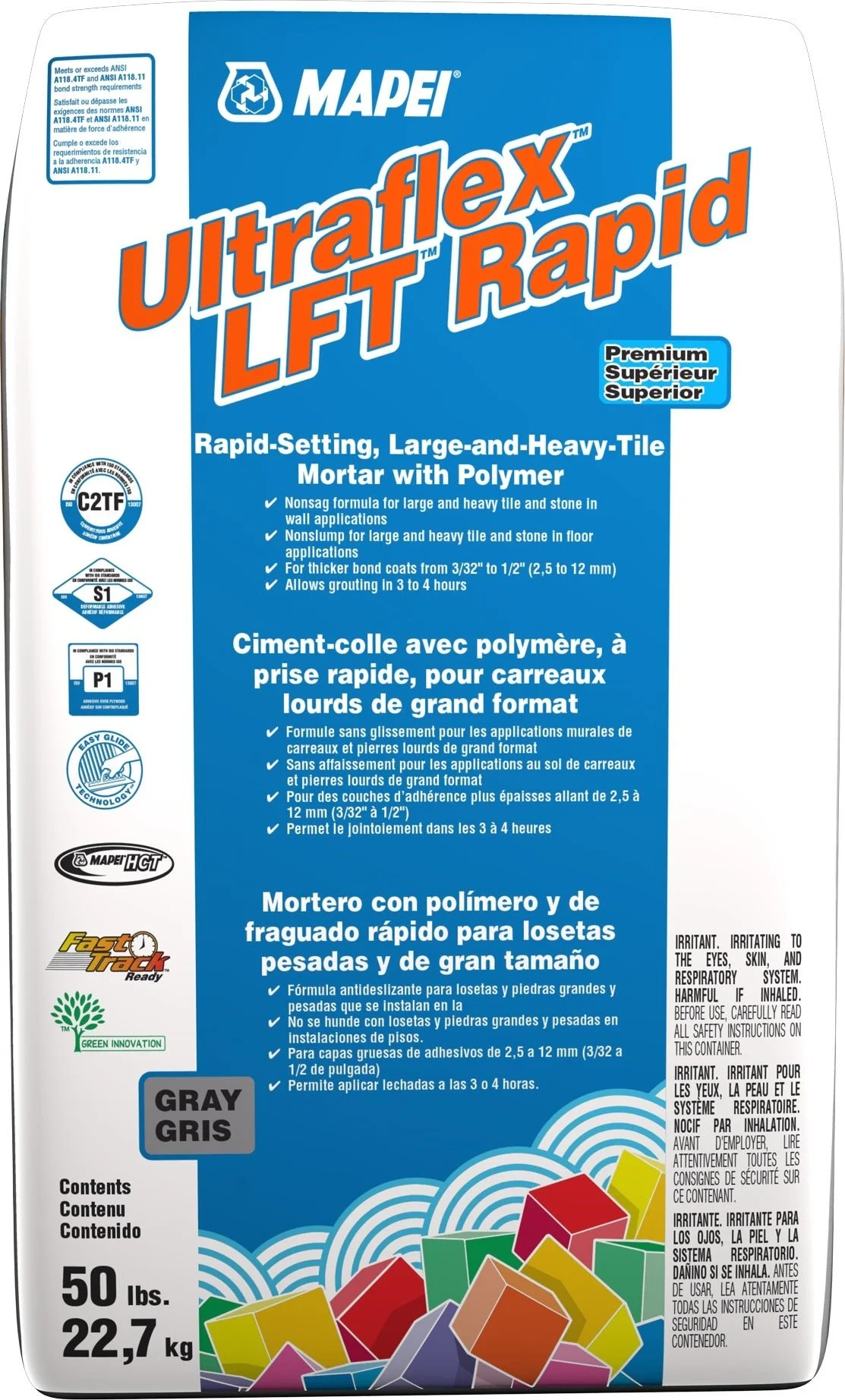 Mapei - Ultraflex LFT Rapid Fast-Setting Large & Heavy Tile Mortar, Gray - 50 lb
