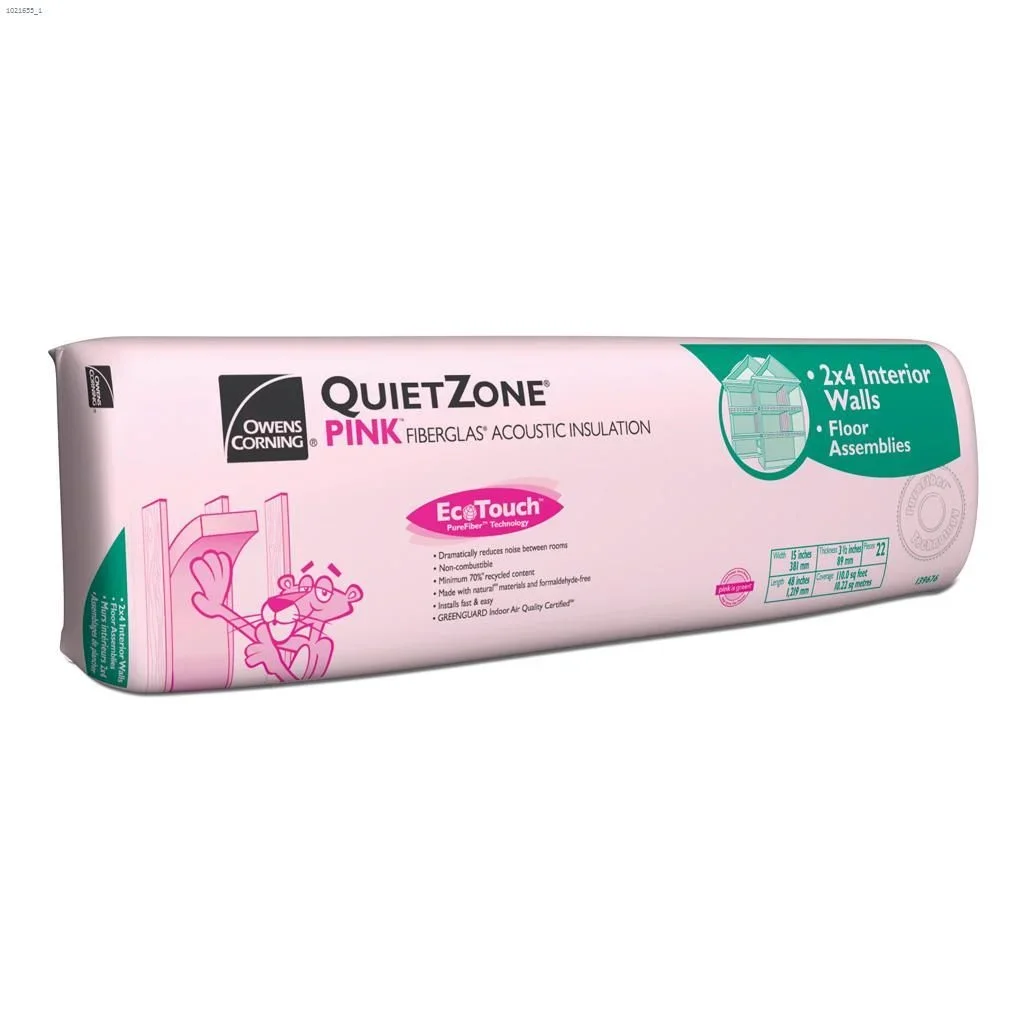 OWENS CORNING QUIETZONE 2X4 STEEL STUD 16 INCH EcoTouch PINK FIBERGLAS Acoustic Insulation 16-inch x 48-inch x 3.7/8-inch (128 sq.ft.)