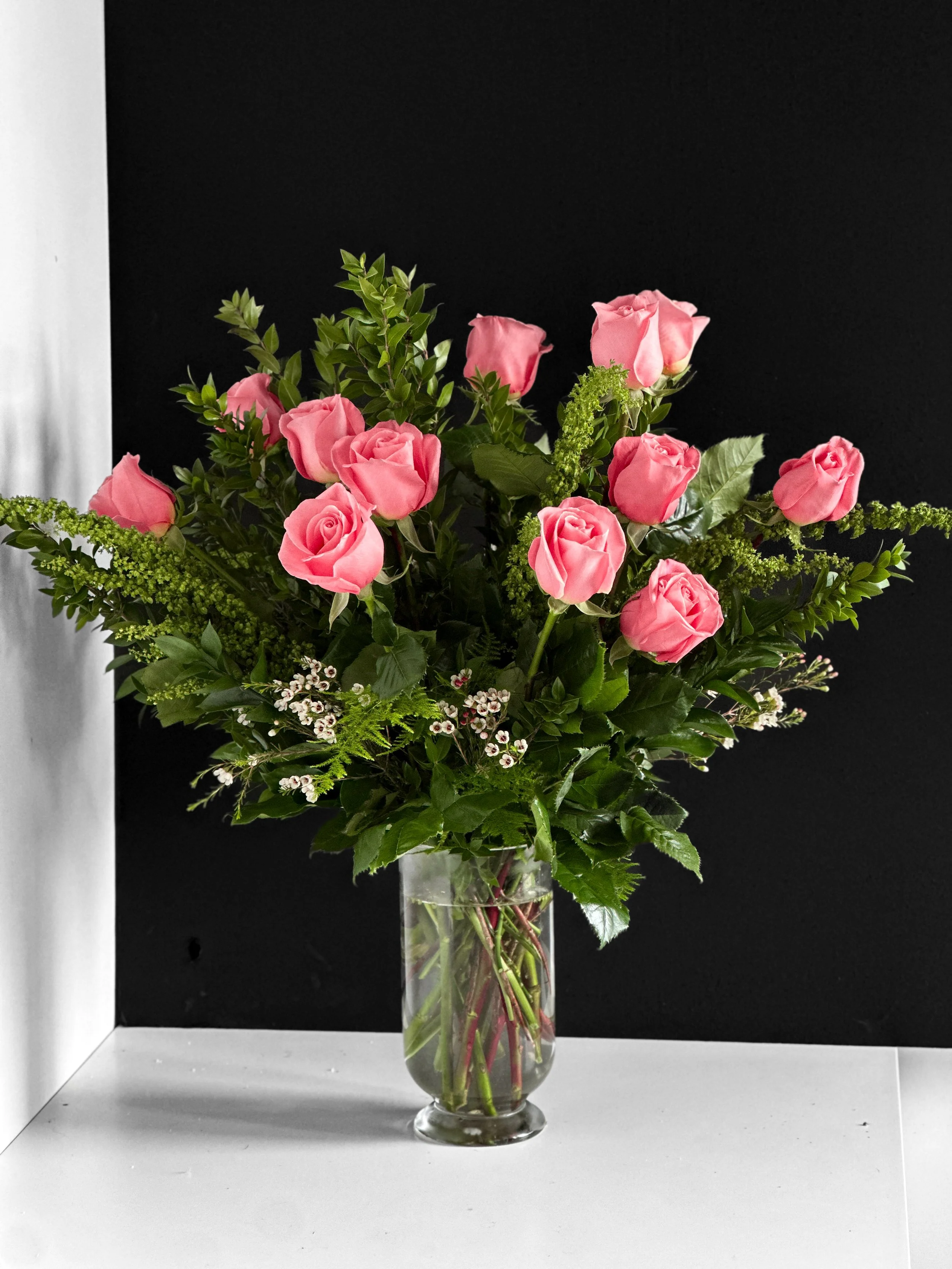 Dozen (12) Roses in a Vase