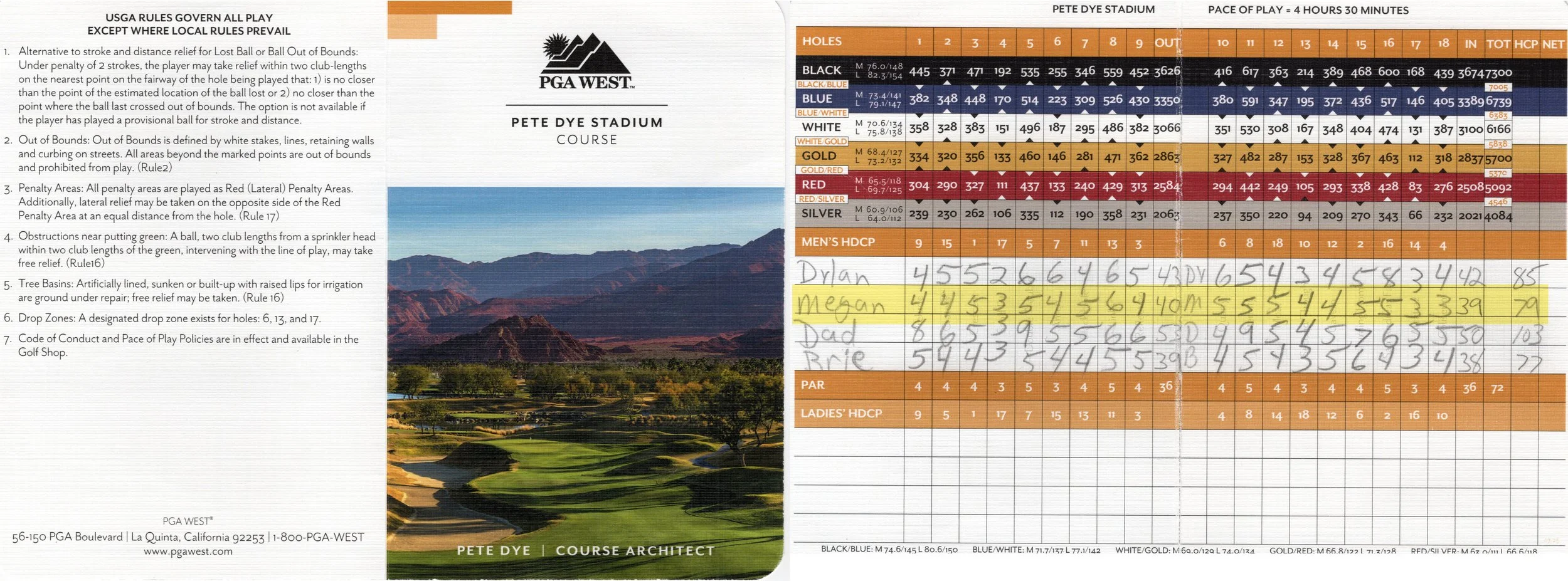 PGA West Pete Dye Stadium Course | April 7, 2026 | White Tees - 6,100 yards | Rating: 74.3 / Slope: 135