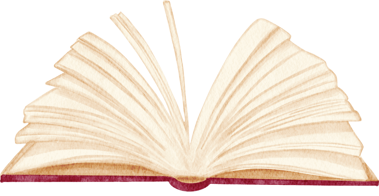 An open book with cream-colored pages and a red cover.