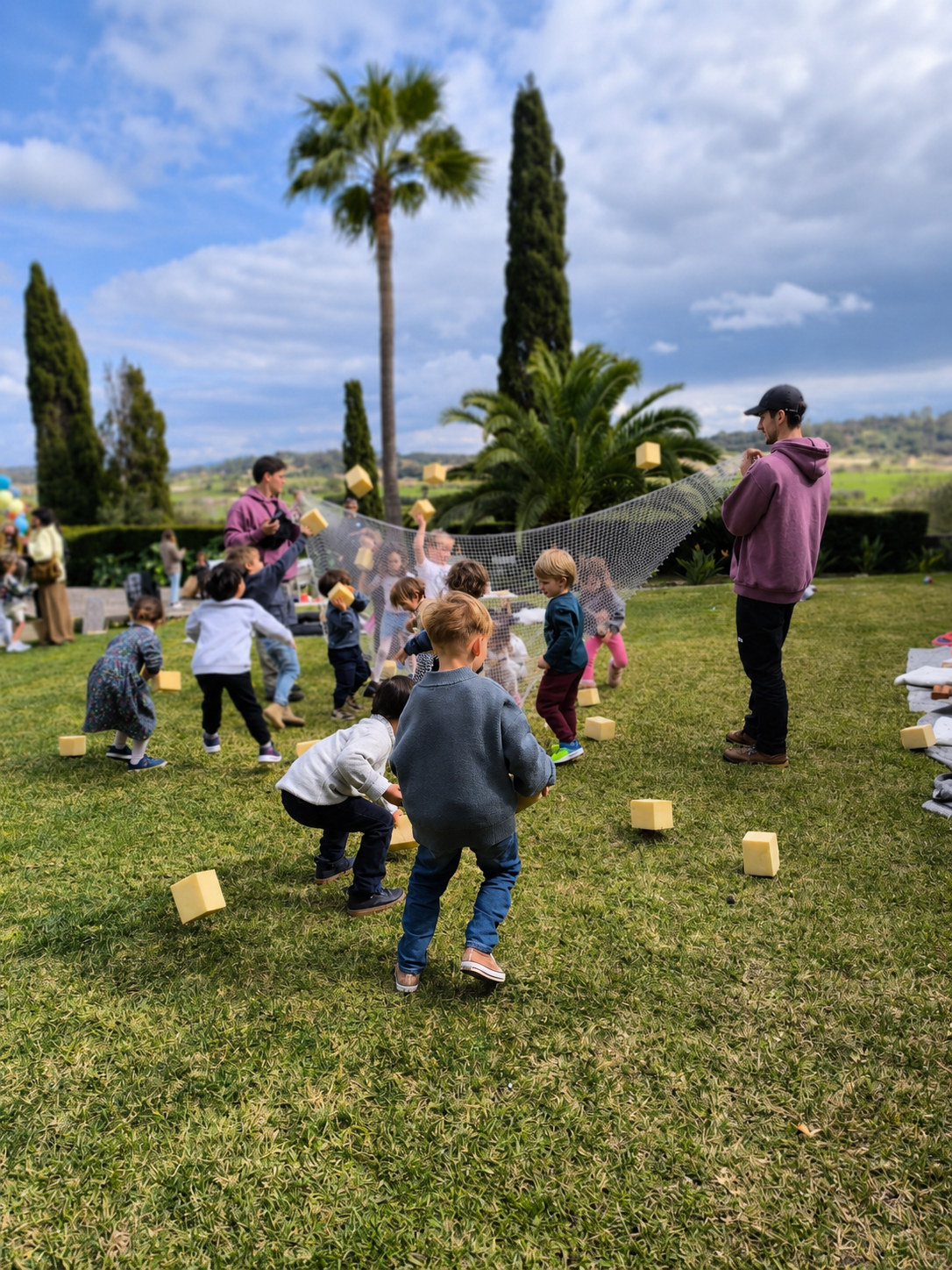 Children playing active party games at a kids’ event in Campos, Mallorca