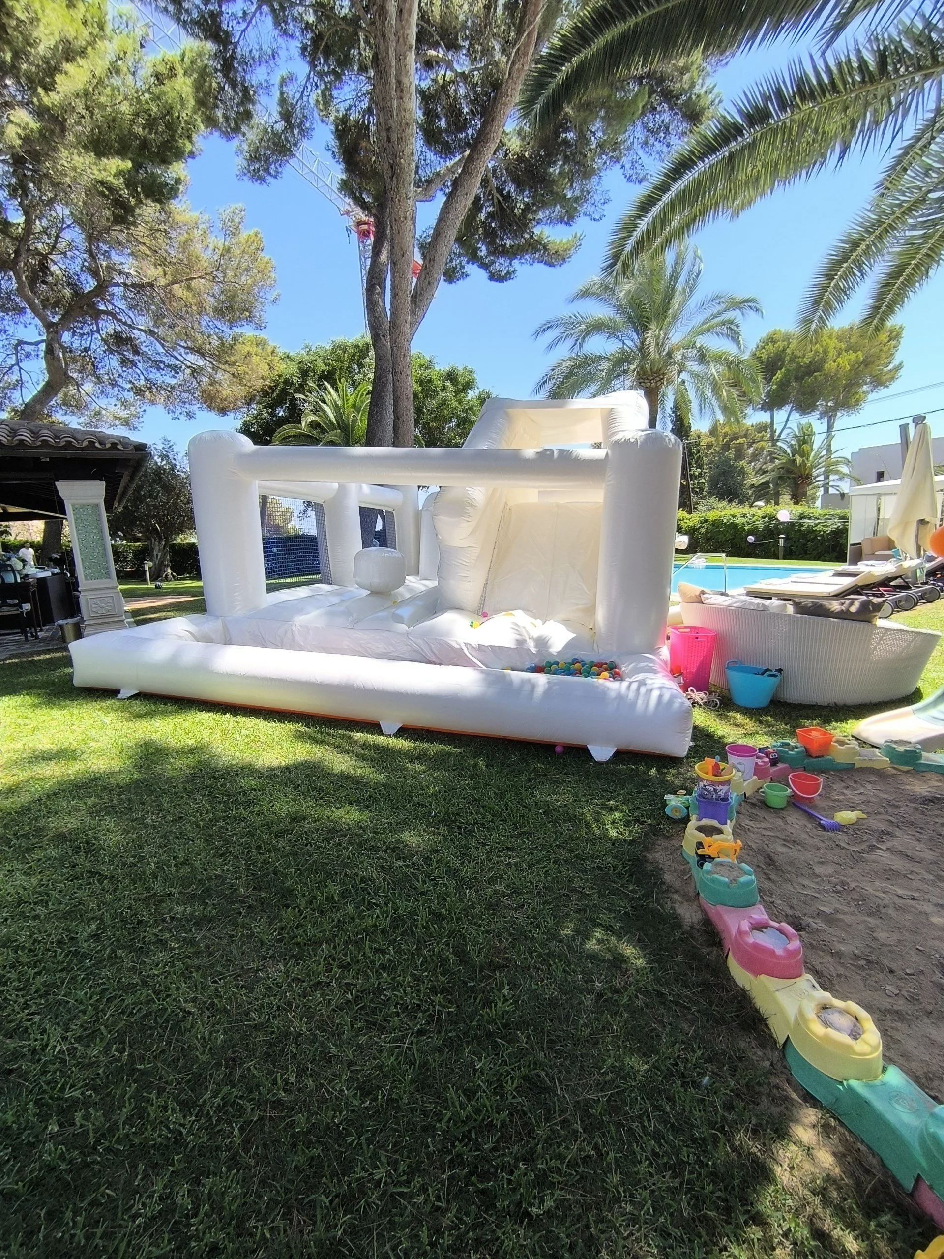 White bouncy castle for a private event in Mallorca