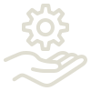 Hand holding a gear icon representing support, services, or operations management.