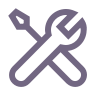 Purple crossed wrench and screwdriver icon representing tools, setup, or maintenance.