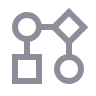 Connected workflow diagram icon representing systems, processes, or organization.