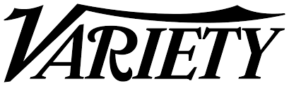 Variety magazine logo in black and white with stylized text.