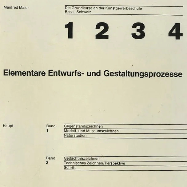 Maier, Manfred: ELEMENTATE ENTURFS- UND GESTALTUNGSPROZESSE [Die Grundkurse an der Kunstgewerbeschule Basel, Schweiz]. Bern: Verlag Paul Haupte, 1977 [1986–7 editions].