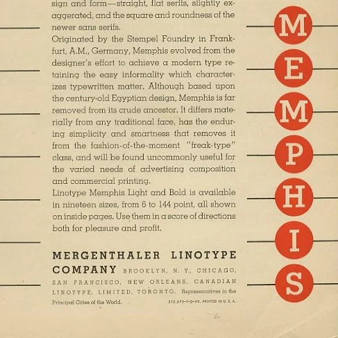 MEMPHIS LIGHT AND BOLD. Brooklyn: Mergenthaler Linotype Company, [c. 1930].