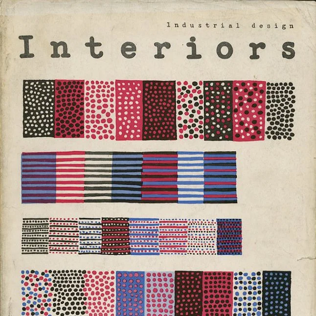 INTERIORS AND INDUSTRIAL DESIGN. New York: Whitney Publications, November 1947. Cover by Ray Johnson.