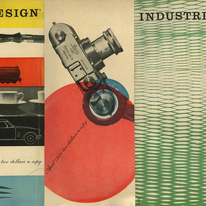 INDUSTRIAL DESIGN 1 – 3, February – June 1954. New York: Whitney Publications, Inc., Alvin Lustig [Art Director, Cover Designer].