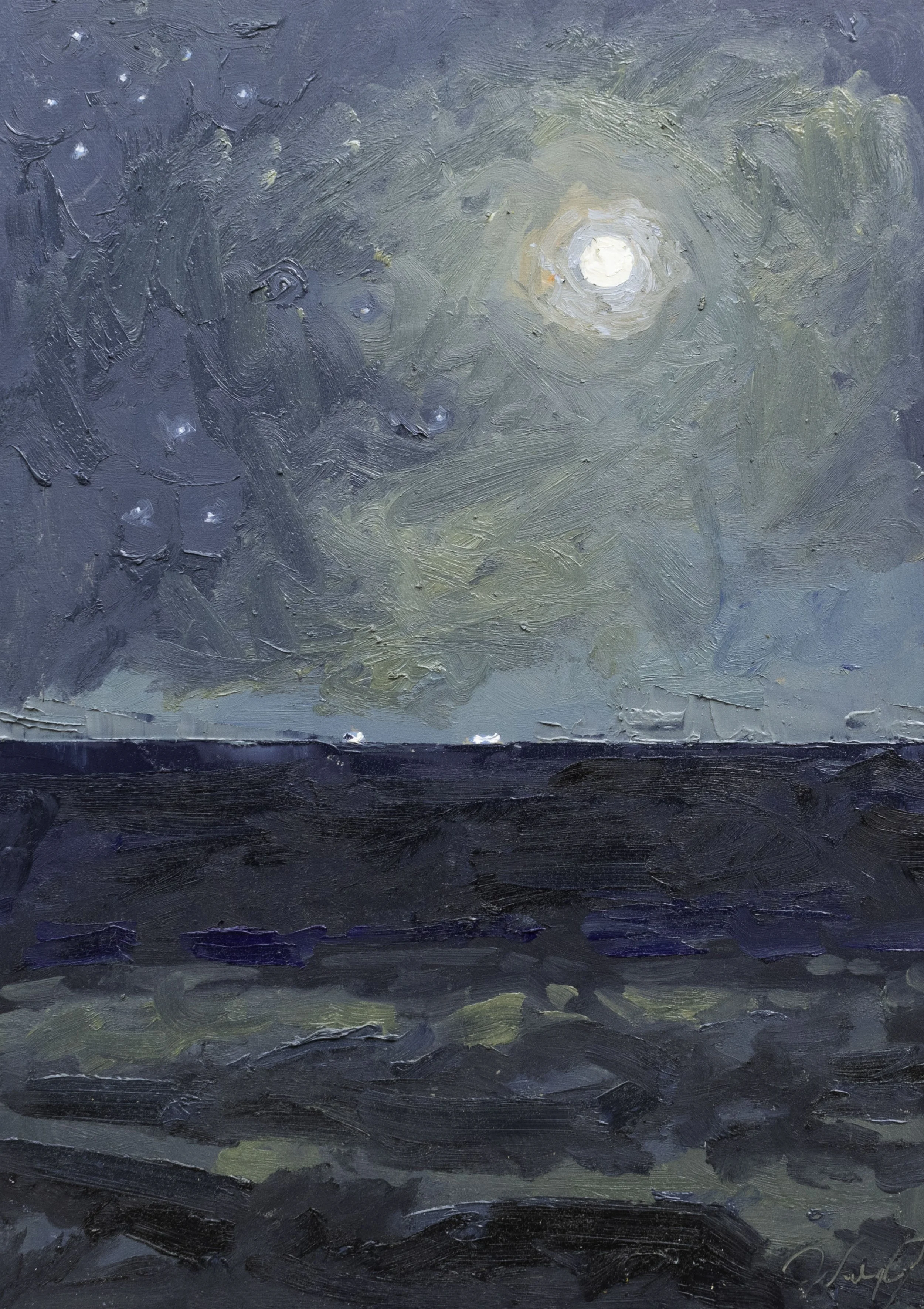 By Headlamp Light, 8x12", oil on board, 2024, sold 