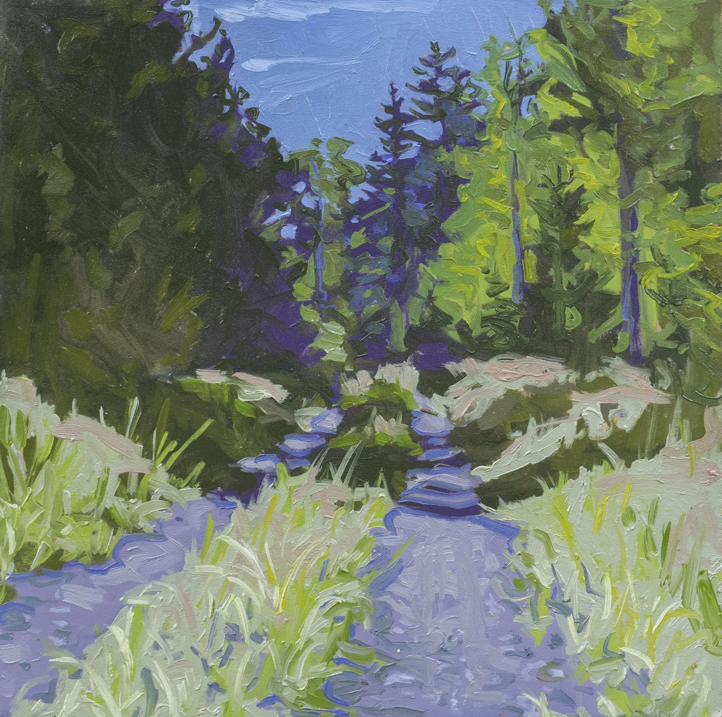 Indian Pond Road, 12.25x12.25", oil on board, 2025, sold 