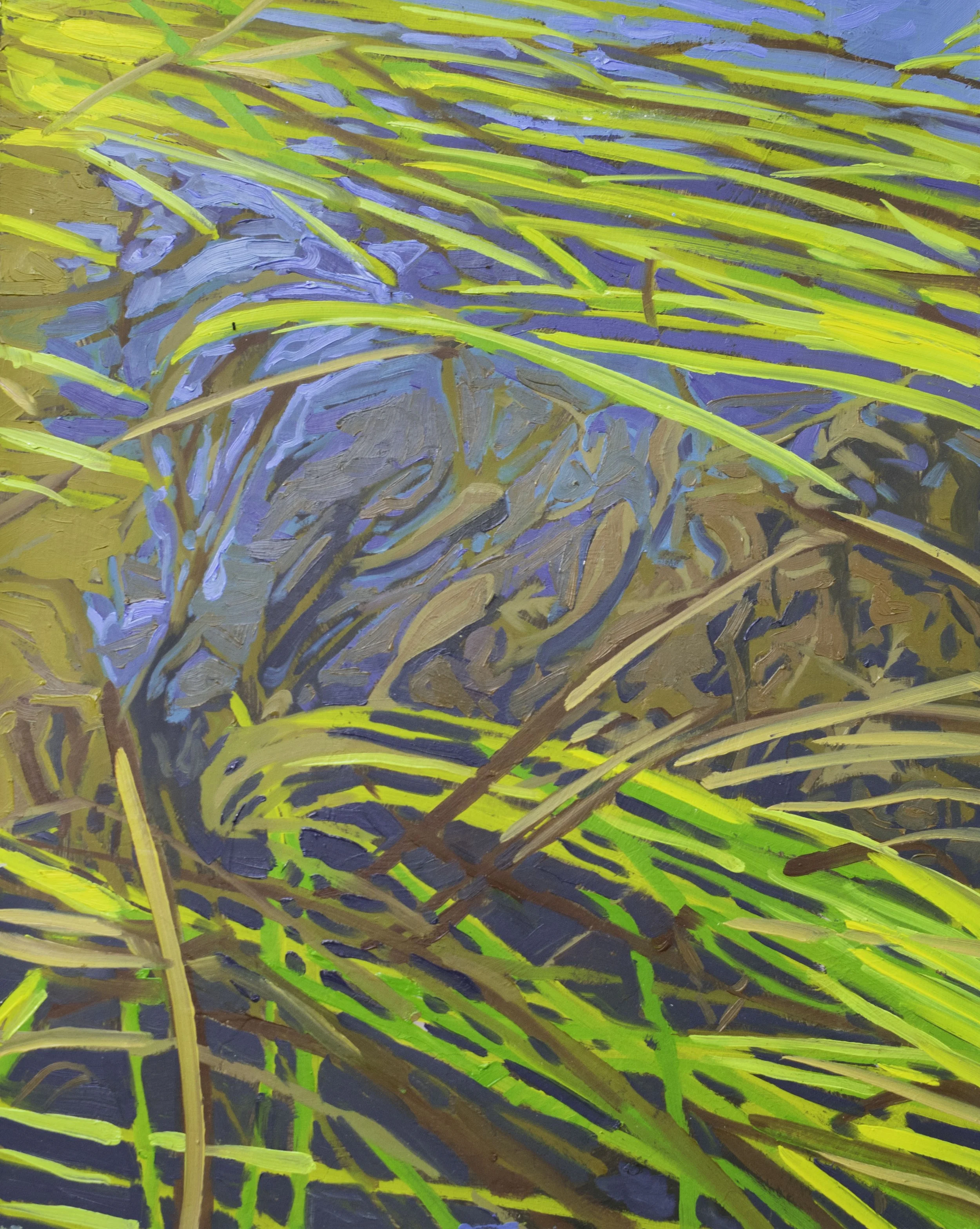 Down Martin Stream, 13.75x11", oil on crescent board (framed), 2025, $200