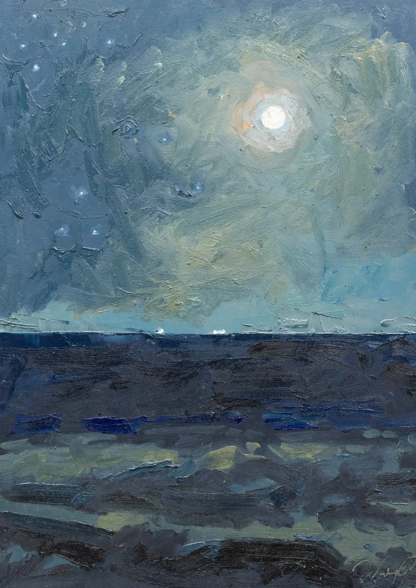 By Headlamp Light, 8x12", oil on board, 2024, sold 